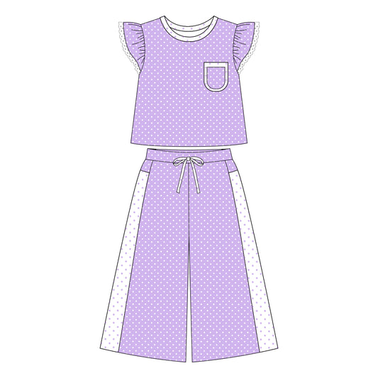 7.30 Preortder Adult size Women Purple Polka Dot Top with Wild Pants Outfit
