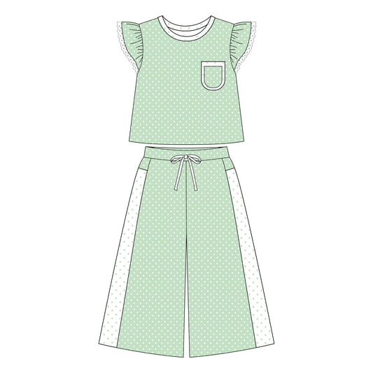 7.30 Preortder Adult size Women Green Polka Dot Top with Wild Pants Outfit