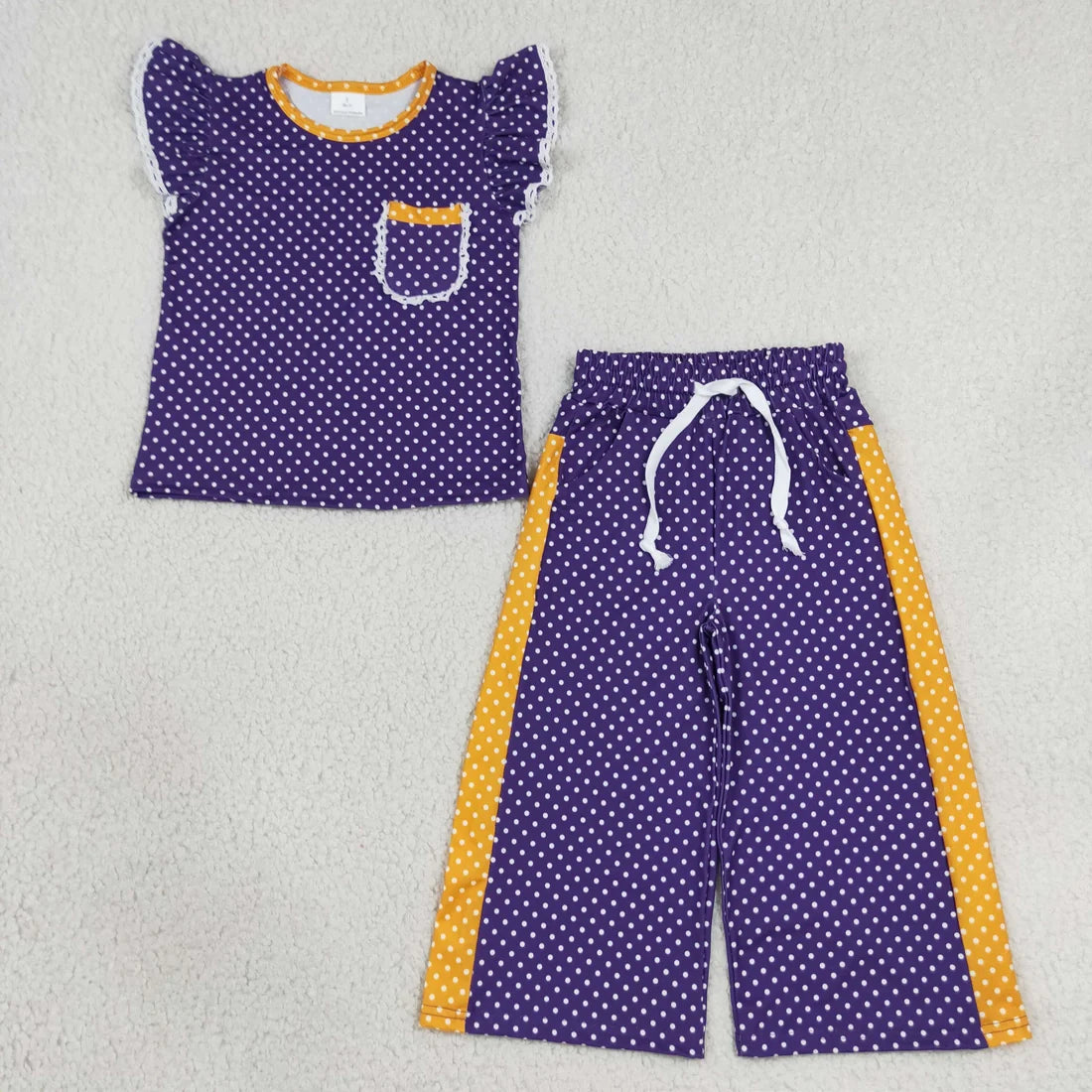 Sibling Kids Girls  Polka Dot Flutter Sleeve Top with Wide Leg Pants Outfit