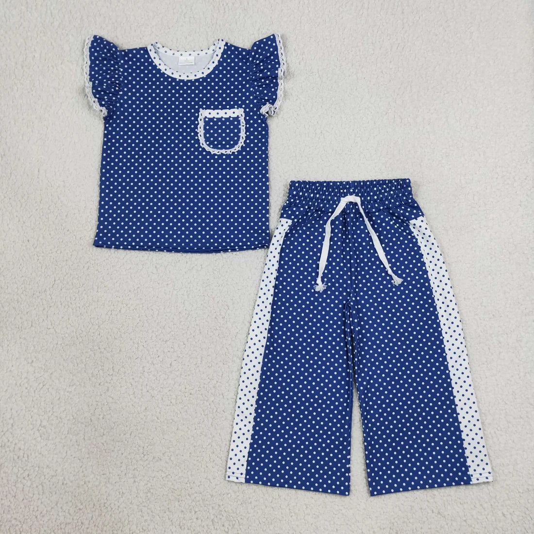 Sibling Kids Girls  Polka Dot Flutter Sleeve Top with Wide Leg Pants Outfit