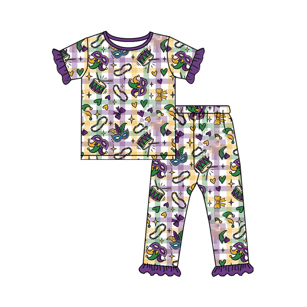 9.9 GSPO2390 Preorder Mardi Gras Carnival Short Sleeve Top Pants Pajama Set