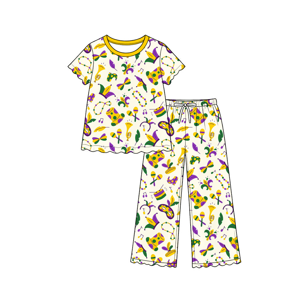 9.15 GSPO2393 Preorder Mardi Gras party Short Sleeve  Pajama Set