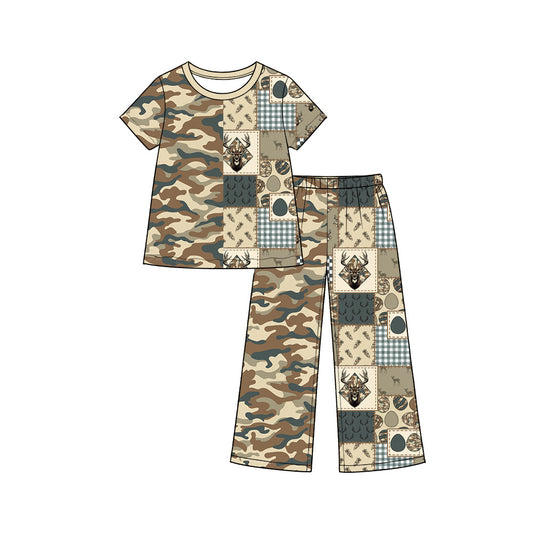 10.13 GSPO2407 Preorder Happy Easter Kids Hunting Deer Short Sleeve Top Pants Outfit