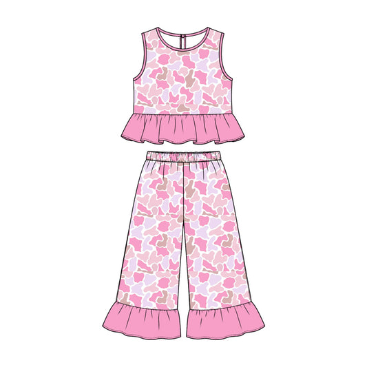 10.23 GSPO2418 Preorder Kids Girls Pink Cao Tank Ruffle Pants Outfit