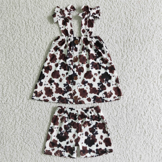 (Promotion)Halter top and shorts brown cow print girls summer outfits   GSSO0037