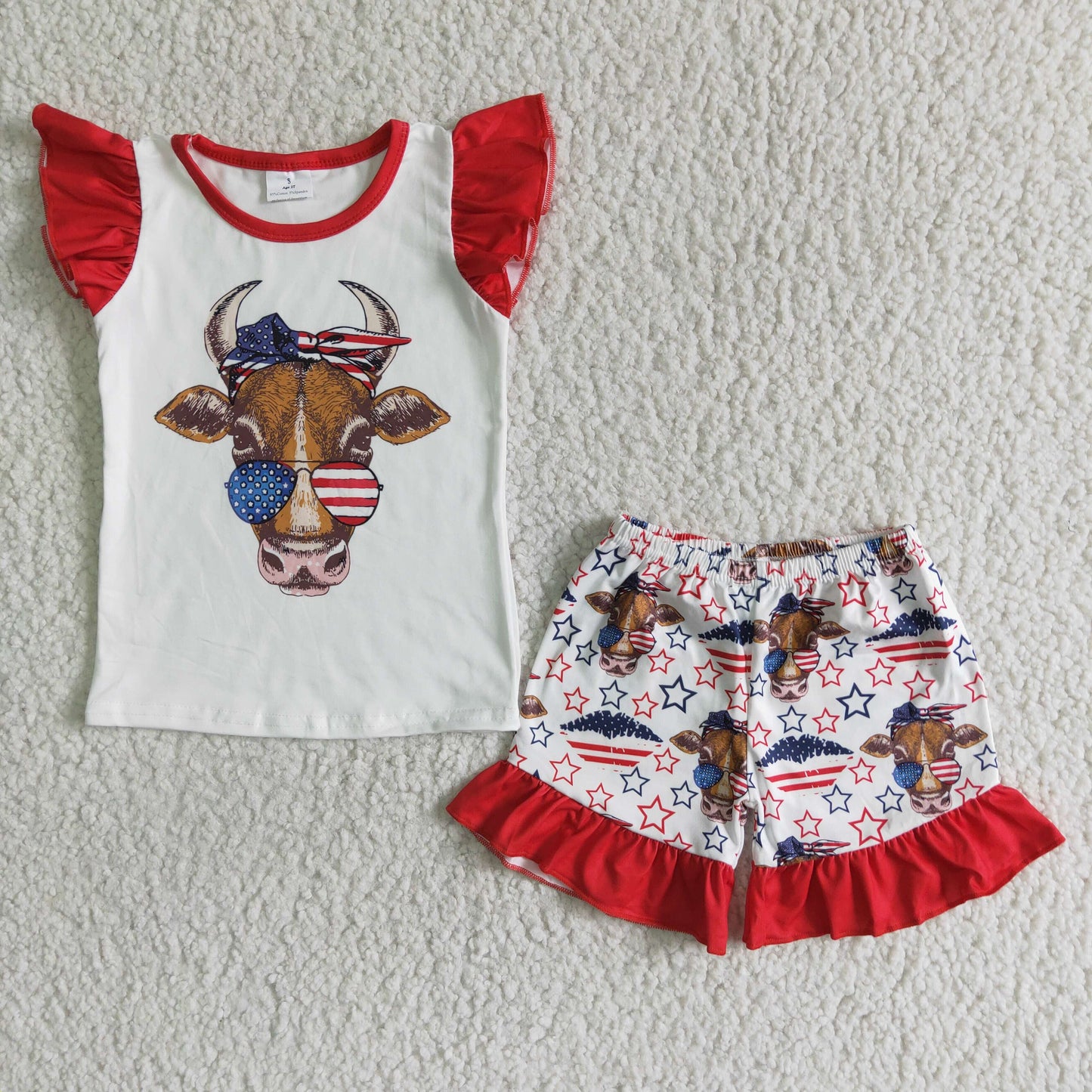 (Promotion)GSSO0046  Heifer Top Stars Shorts Girls 4th of July Clothes Set