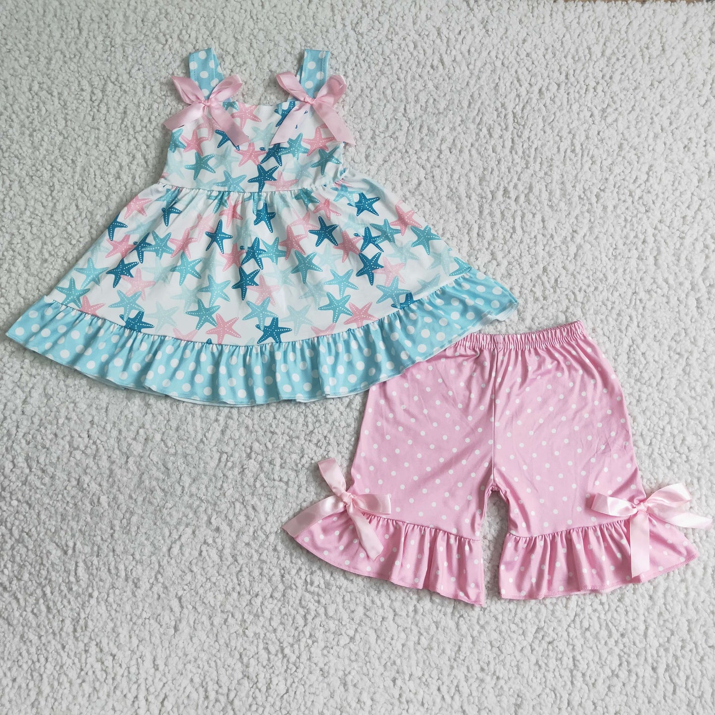 Baby girls sibling starfish summer shorts sets+romper