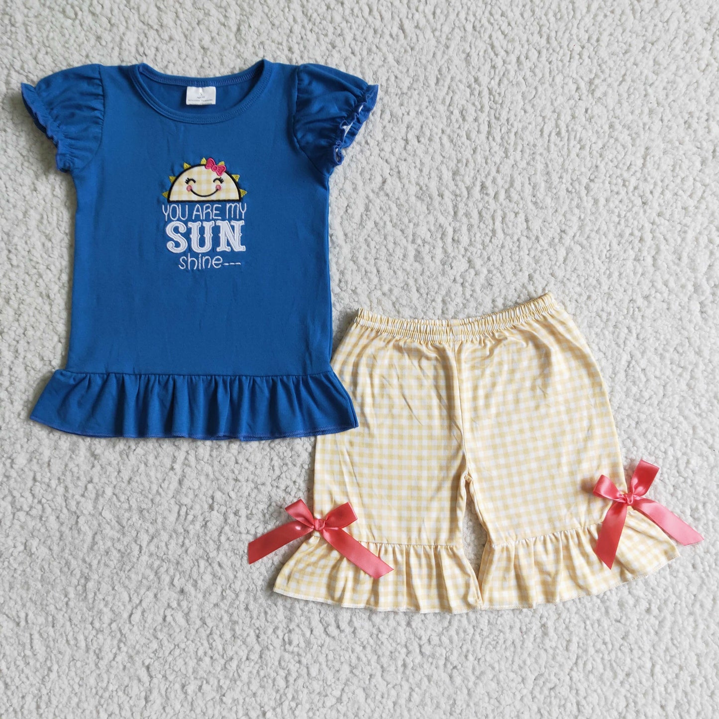 Sibling Baby Girls Boys Embroidery You are My Sunshine Clothes