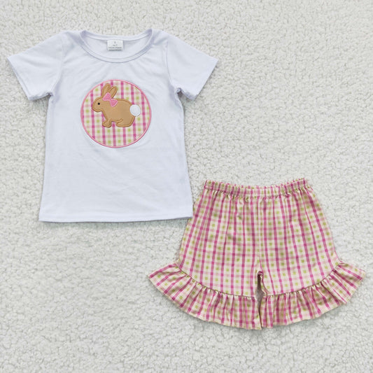 Girls rabbit print Easter embroidery outfits  GSSO0158
