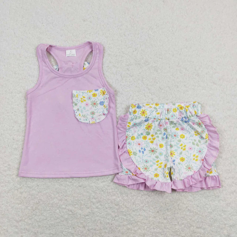 8 Colors Sibling Baby Girls Bow Vest Shirt Ruffle Shorts Outfits