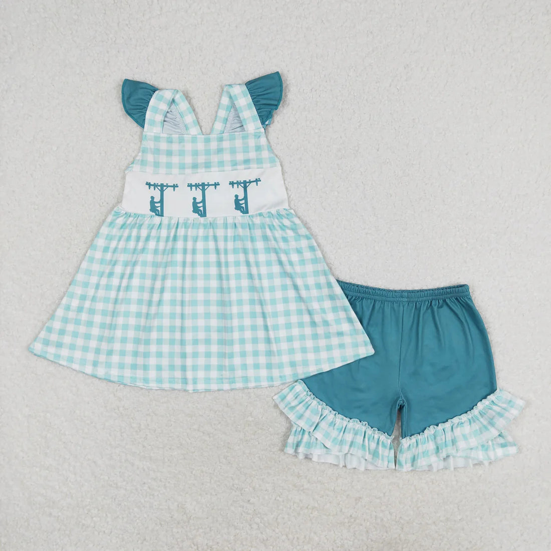 Sibling Baby Girls Summer Cars Linemen Tunic Ruffle Shorts Clothes Sets