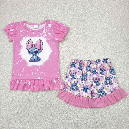 GSSO1071 Baby Girls Cartoon Blue Animal Shorts Outfit