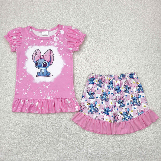 GSSO1071 Baby Girls Cartoon Blue Animal Shorts Outfit