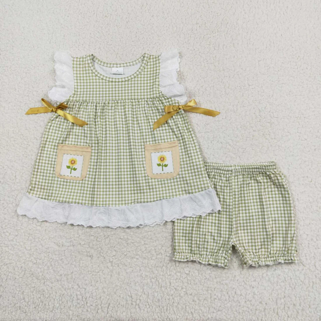 Sibling Baby Girls Sleeveless Floral Bows Pockets Tunic Ruffle Shorts Set