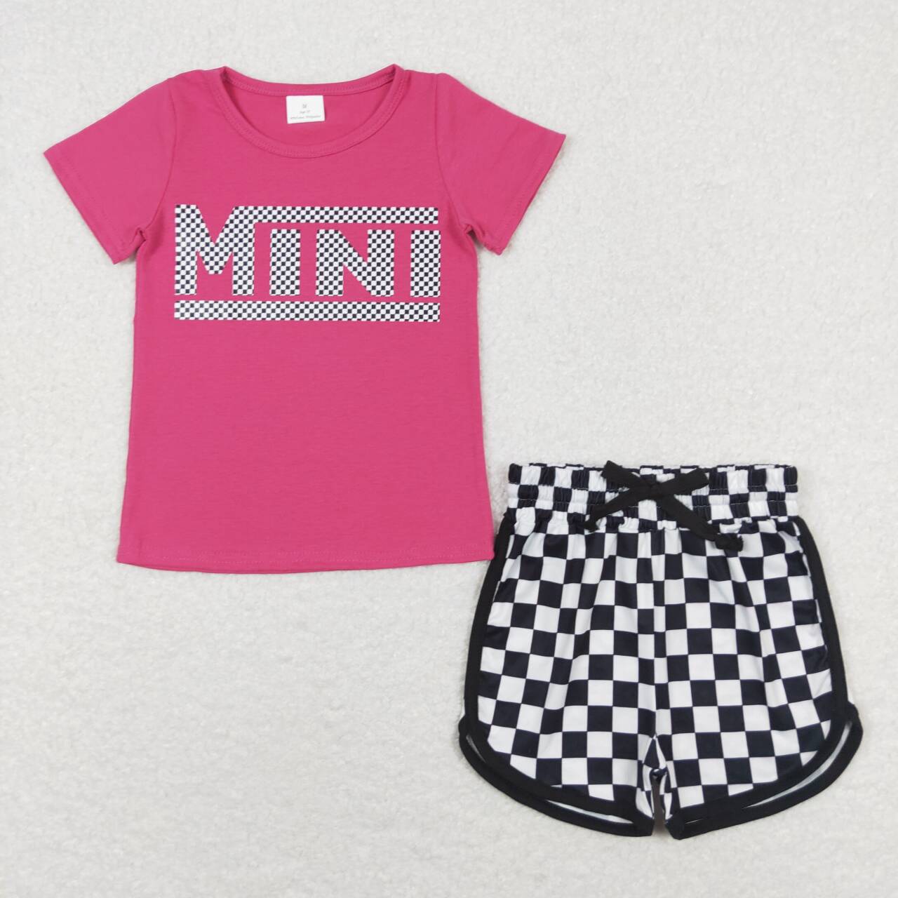 Vinyl Pink Top Plaid Shorts Clothes Set Mommy and Me Family Matching Wear