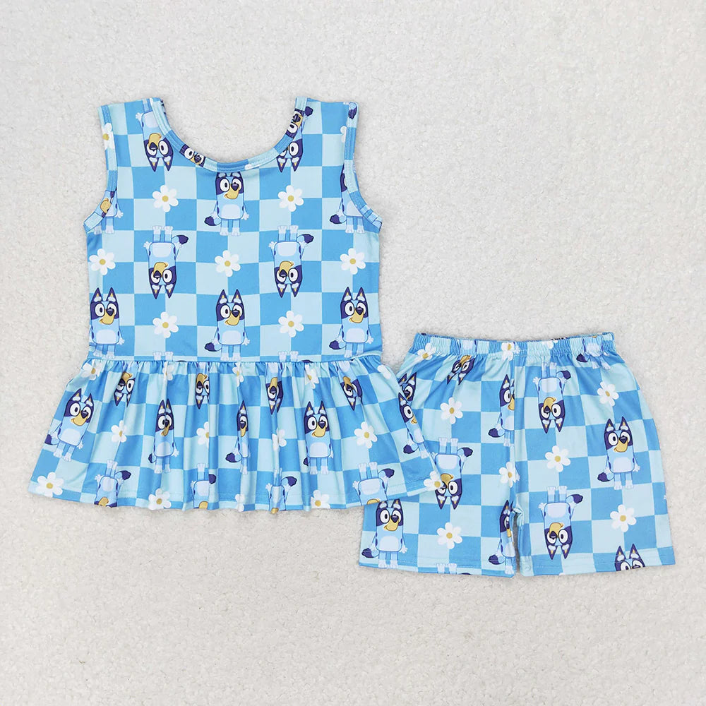 Sibling Baby Girls Dogs Flowers Tunic Top Shorts Clothes Sets