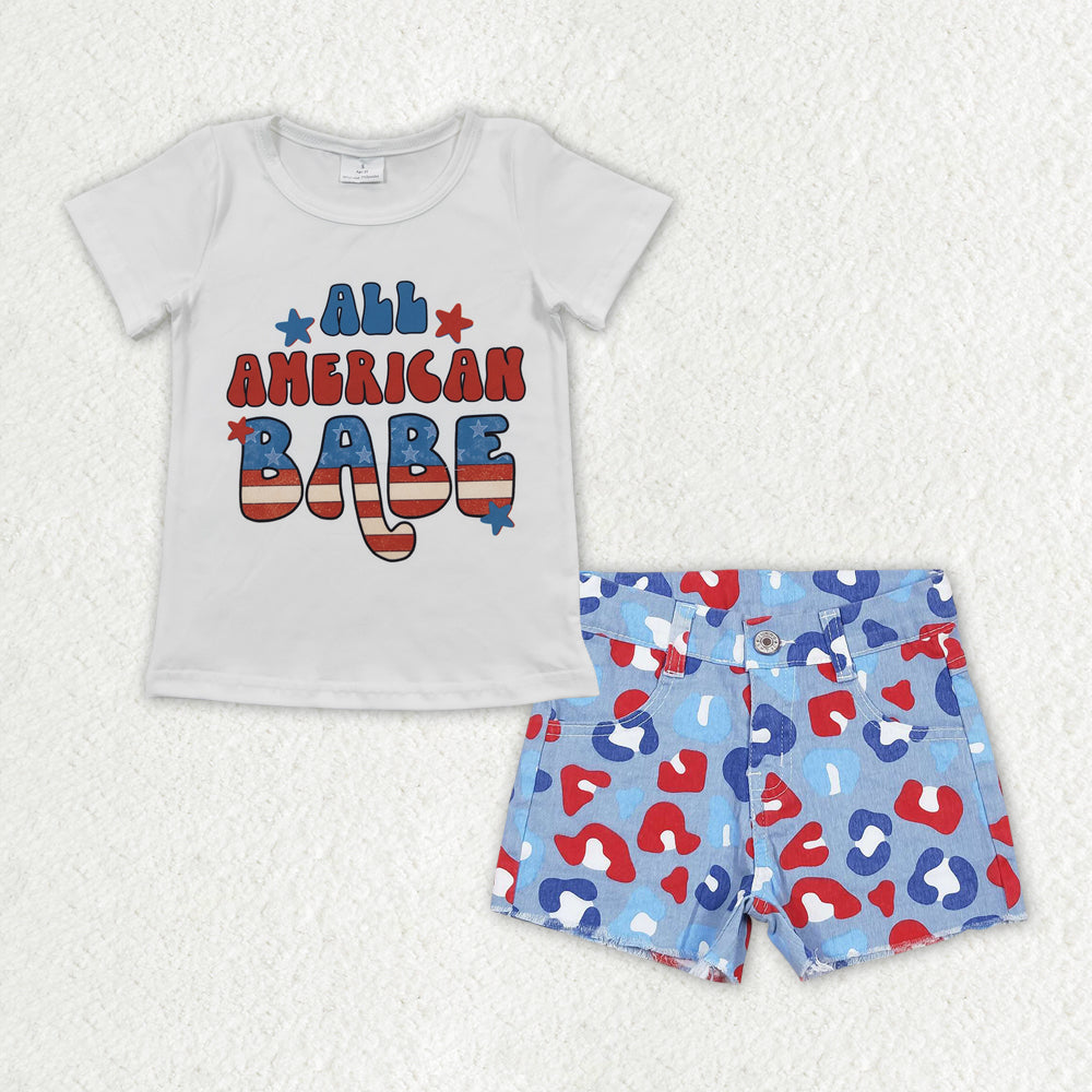 Sibling Baby Girls America Babe Stars Top Denim Pockets Shorts 4th of July Clothes Sets
