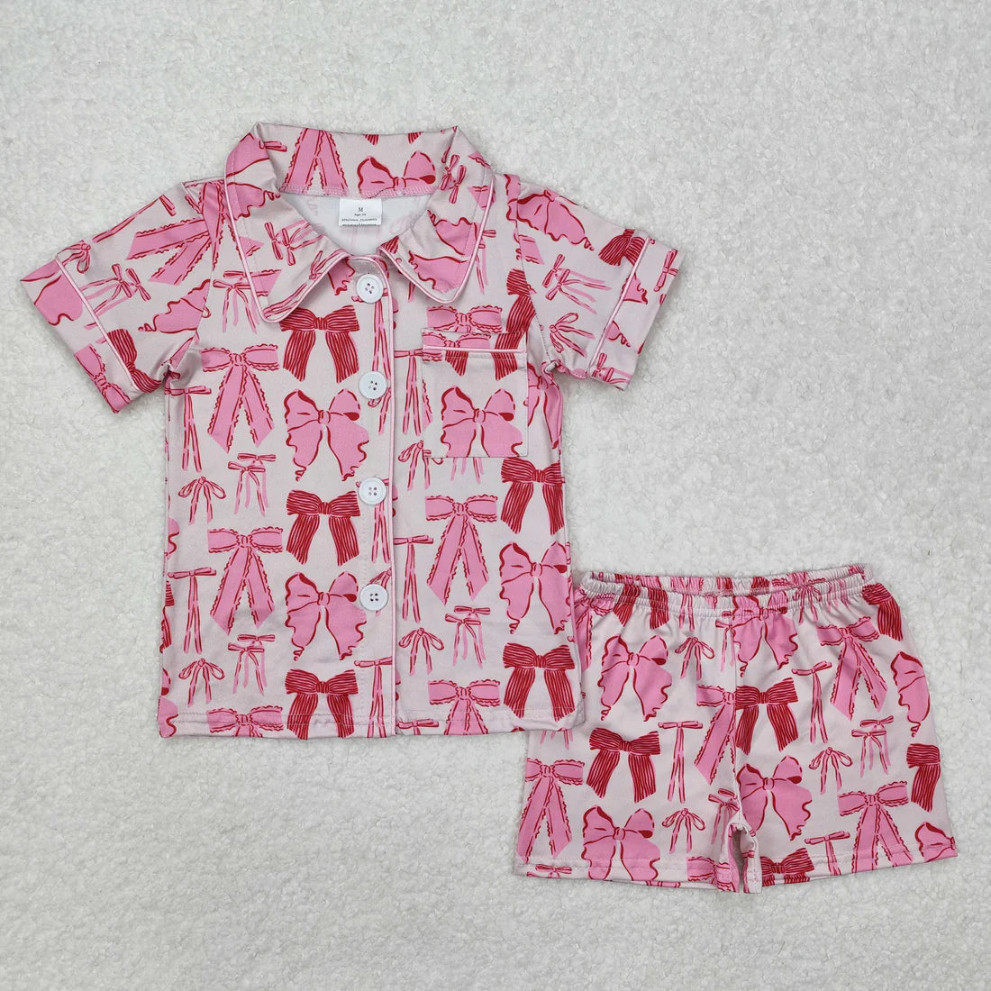 Sibling Baby Girls Colorful Bows Buttons Shirt Shorts Pajamas Outfit