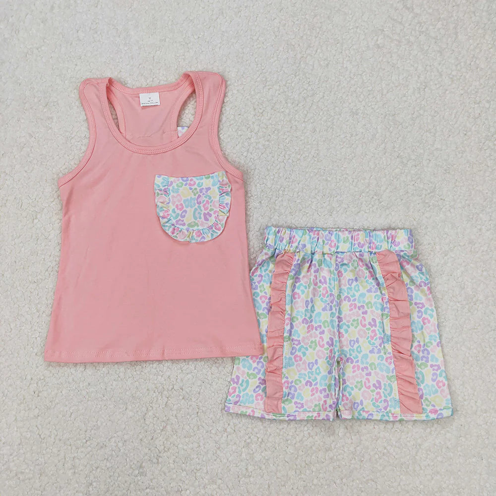 8 Colors Sibling Baby Girls Bow Vest Shirt Ruffle Shorts Outfits