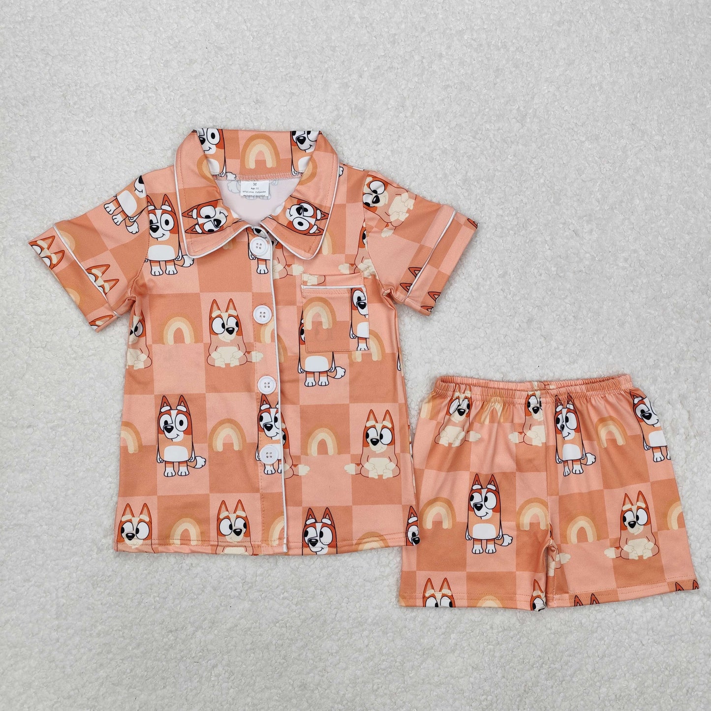Cartoon Dog Family Matching Pajamas Set | Mom & Me Orange PJs | Soft Breathable Loungewear