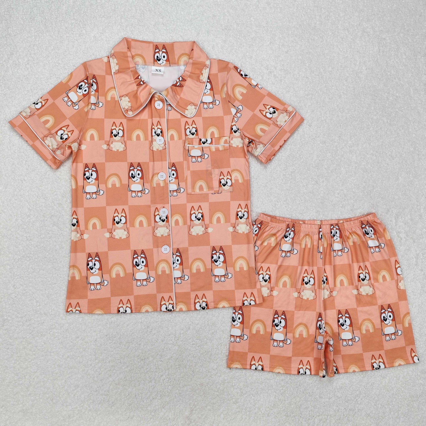 Cartoon Dog Family Matching Pajamas Set | Mom & Me Orange PJs | Soft Breathable Loungewear