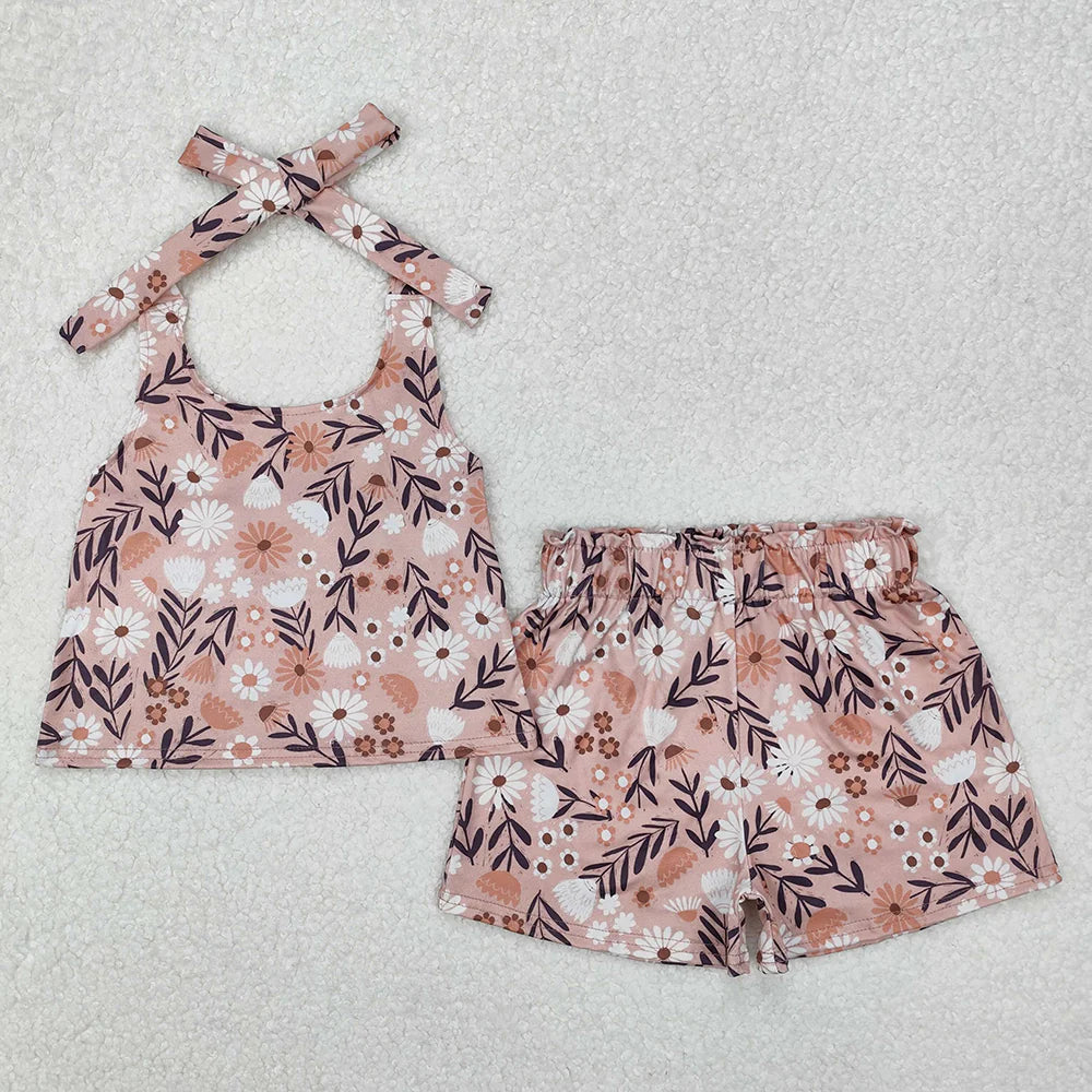 Baby Girls Floral Halter Top Elastic Shorts Clothes Sets