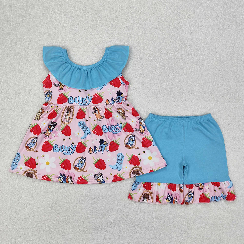 Baby Girls Dogs Strawberry Bows Tunic Ruffle Shorts