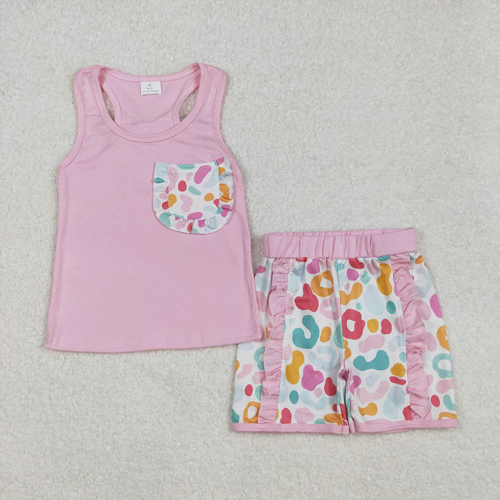 8 Colors Sibling Baby Girls Bow Vest Shirt Ruffle Shorts Outfits