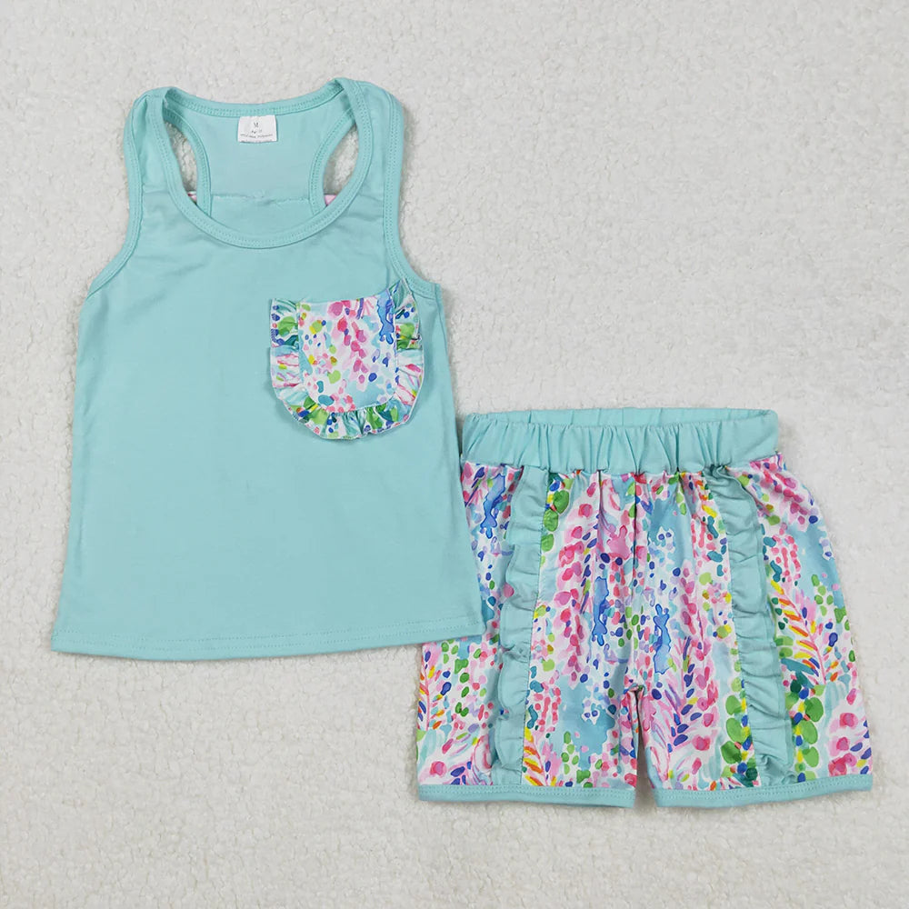 8 Colors Sibling Baby Girls Bow Vest Shirt Ruffle Shorts Outfits