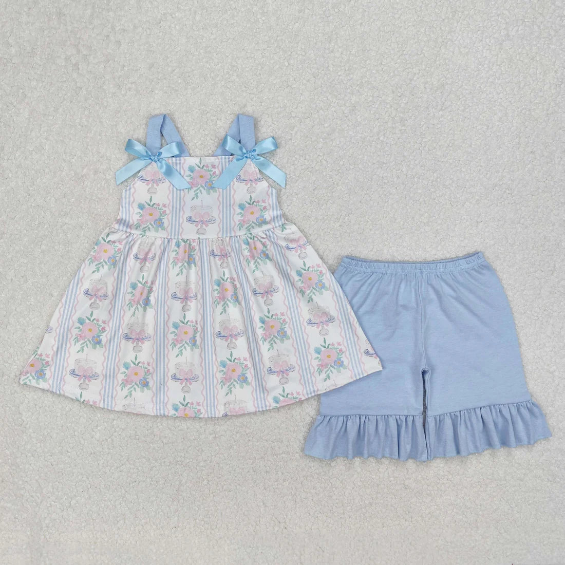 Sibling Baby Girls Straps Floral Tunic Ruffle Shorts Summer Outfit