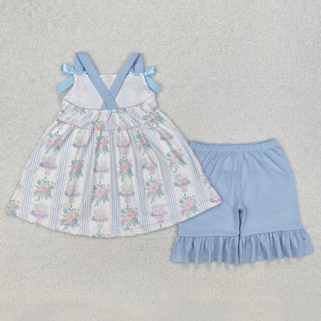 Sibling Baby Girls Straps Floral Tunic Ruffle Shorts Summer Outfit