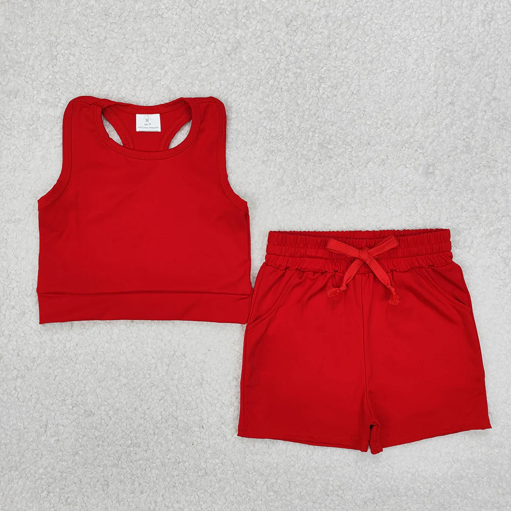 Sibling 4 colors Baby Girls Vest Top Yoga Sports Shorts Outfits