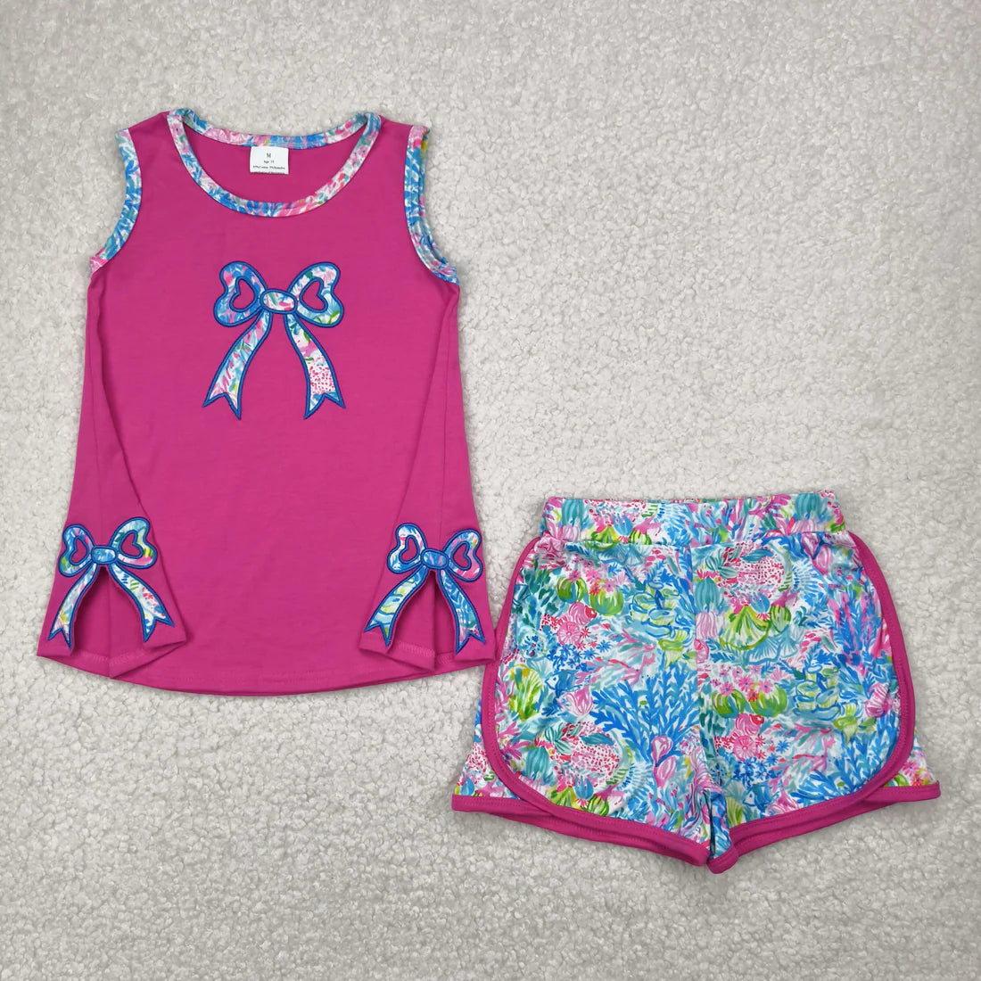 Sibling Baby Girls Sleeveless Embroidery Bow Floral Print Shorts Skorts Clothes Sets