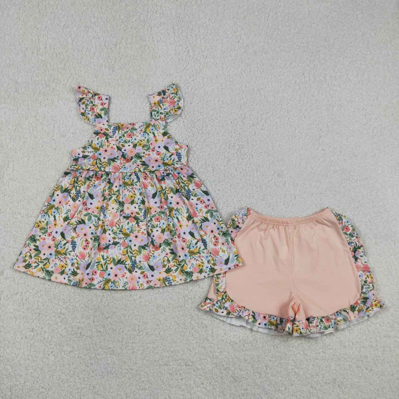 GSSO2180 Baby Girls Colorful Flowers Tunic Top Ruffle Pink Shorts Clothes Sets