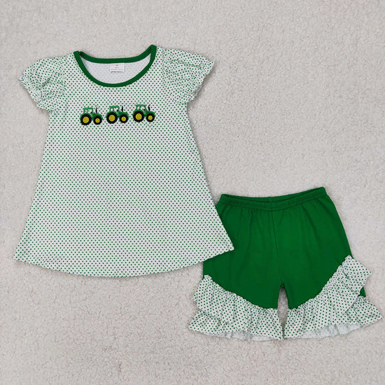 Sibling Embroidery Baby Girls Green Farm Boys Outfits Sets