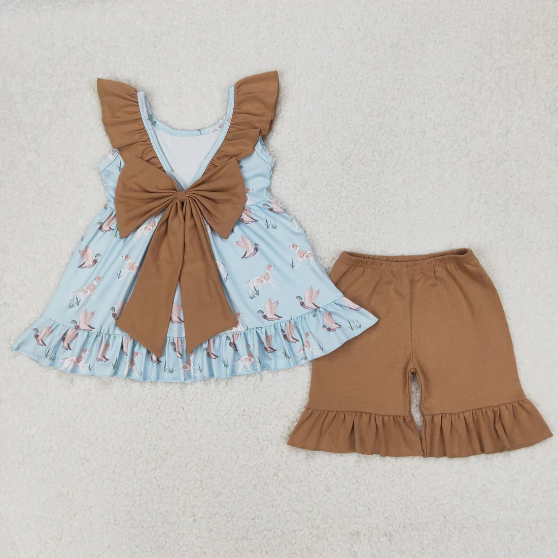 Sibling Baby Girls Sleeveless Floral Print Bow Tunic Ruffle Shorts Clothes Sets