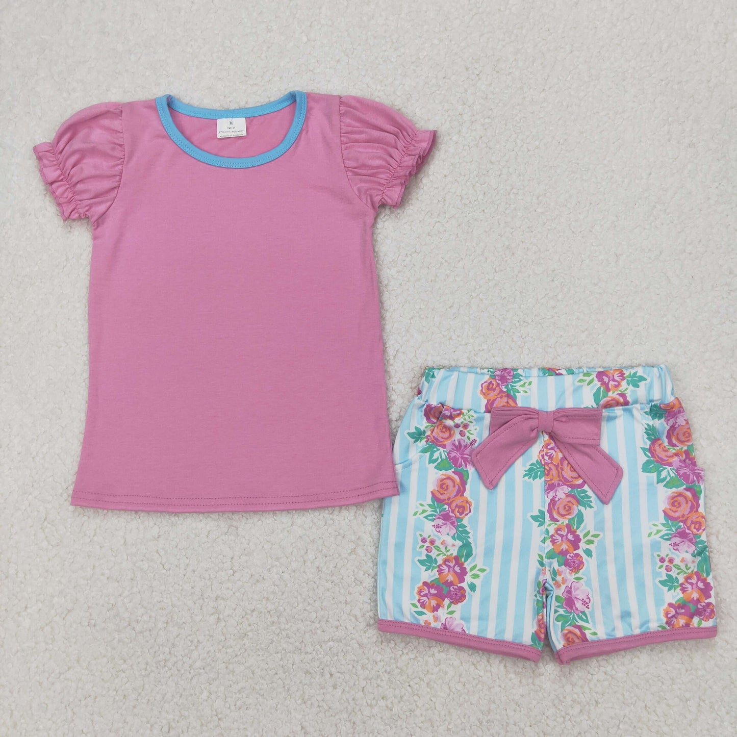 Sibling Baby Girls Short Sleeve Colorful Flowers Top Shorts Summer Clothes Sets