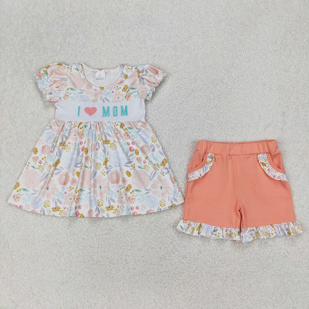 Sibling Embroidery Baby Girls Boys I LOVE MOM Rompers Summer Outfits