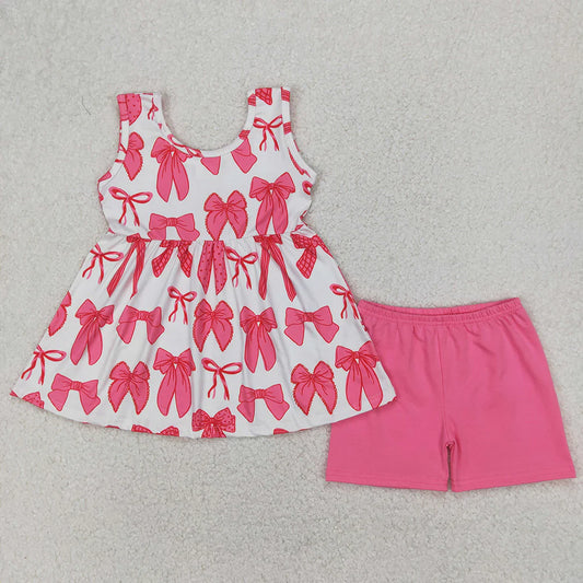 Baby Girls Pink Sleeveless Bows Tunic Shorts Sets