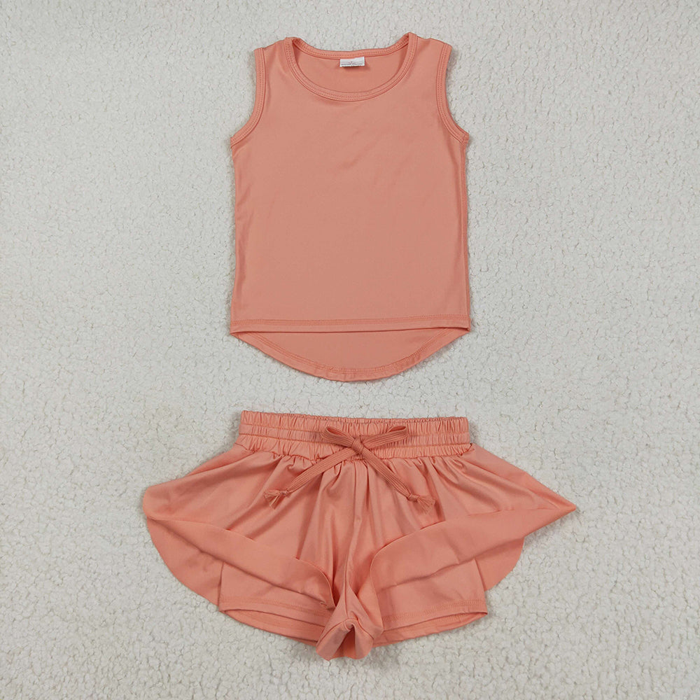 9 Colors Sibling Baby Girls Vest Top Skirt Shorts Yoga Activity Wear Clothes Sets