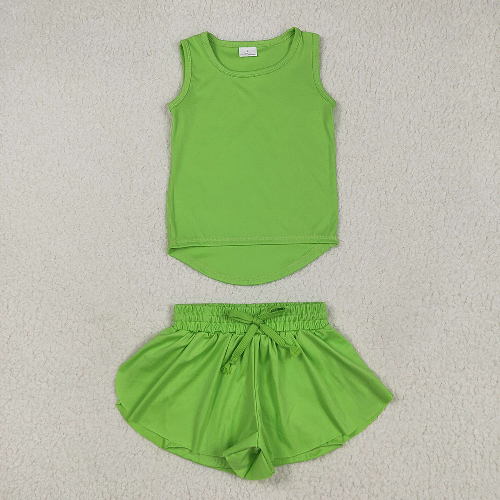 9 Colors Sibling Baby Girls Vest Top Skirt Shorts Yoga Activity Wear Clothes Sets