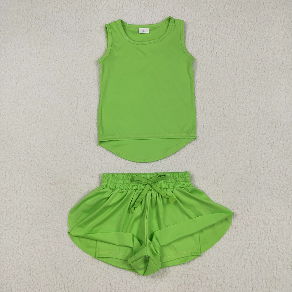 9 Colors Sibling Baby Girls Vest Top Skirt Shorts Yoga Activity Wear Clothes Sets