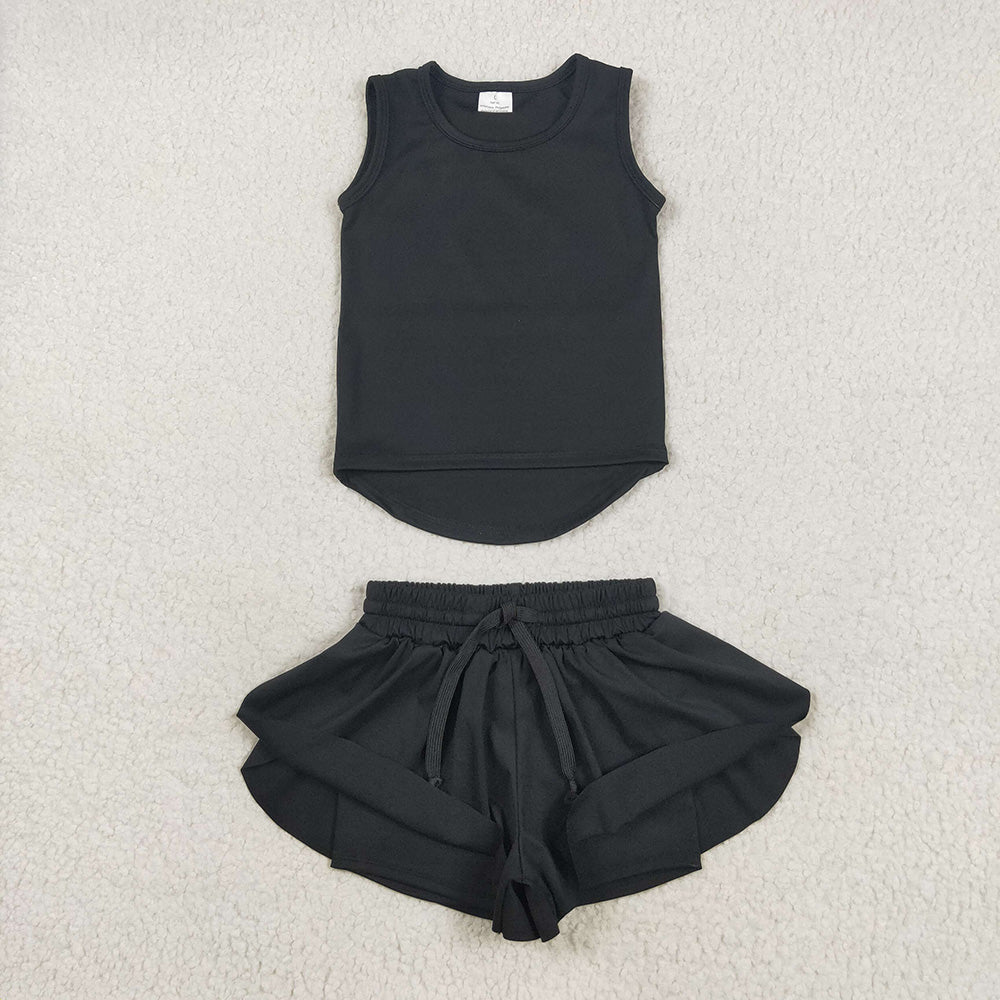 9 Colors Sibling Baby Girls Vest Top Skirt Shorts Yoga Activity Wear Clothes Sets