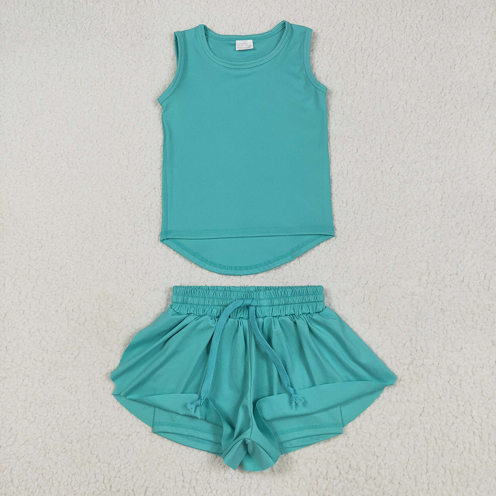 9 Colors Sibling Baby Girls Vest Top Skirt Shorts Yoga Activity Wear Clothes Sets
