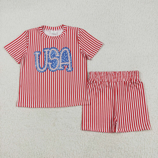 GSSO2577 Stars USA Red Stripes Shorts Baby Girls 4th of July Clothes Sets