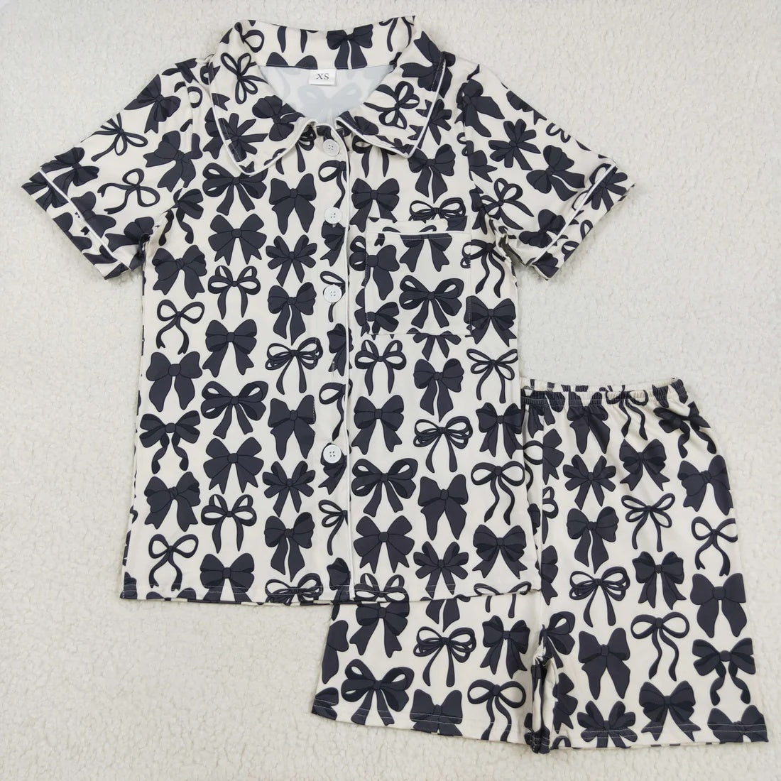 Mommy and Me Baby Girls Black Bows Button Pocket Top Short Pajamas Sets