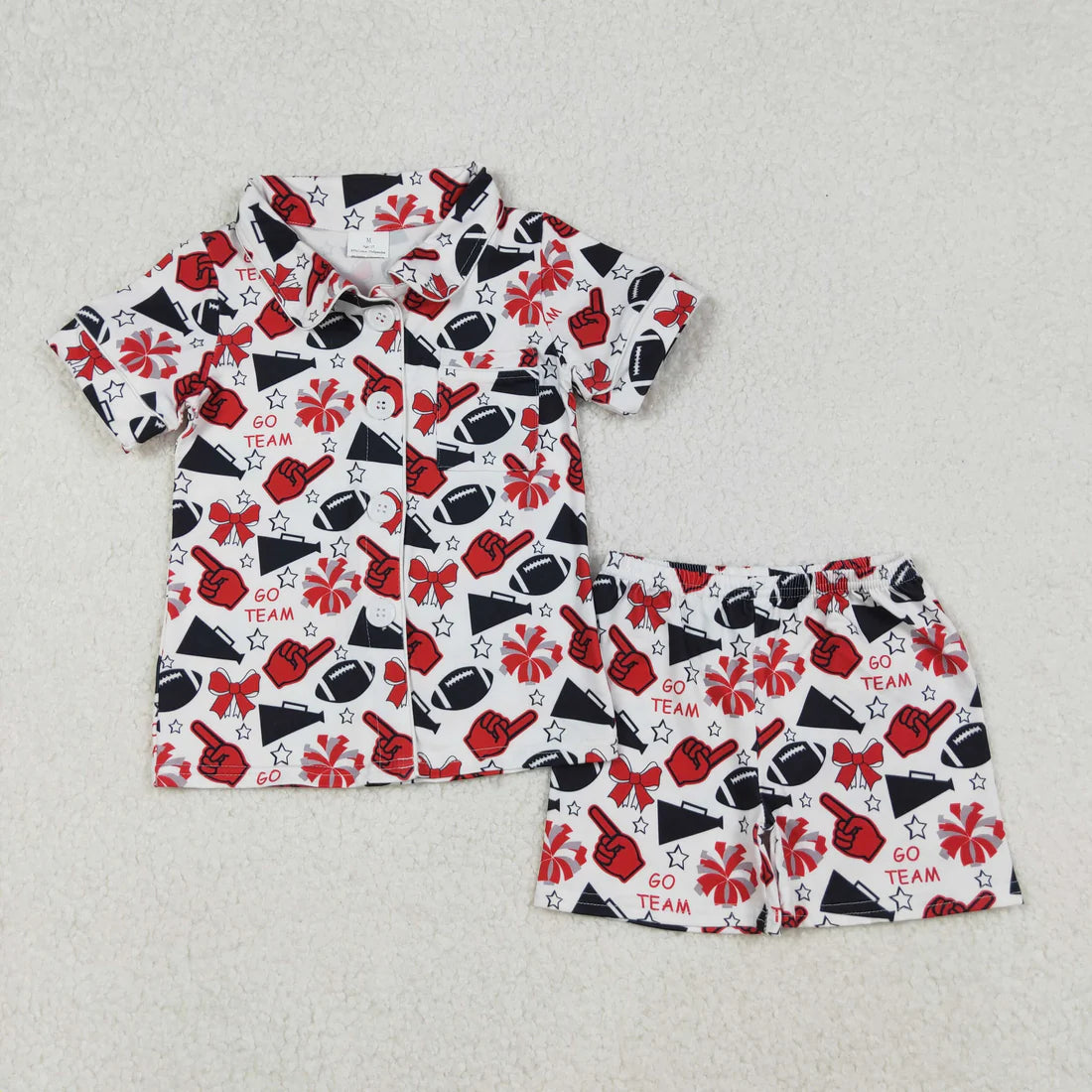 Sibling Baby Girls Footballs Go Team Button Top Shorts Pajamas Sets