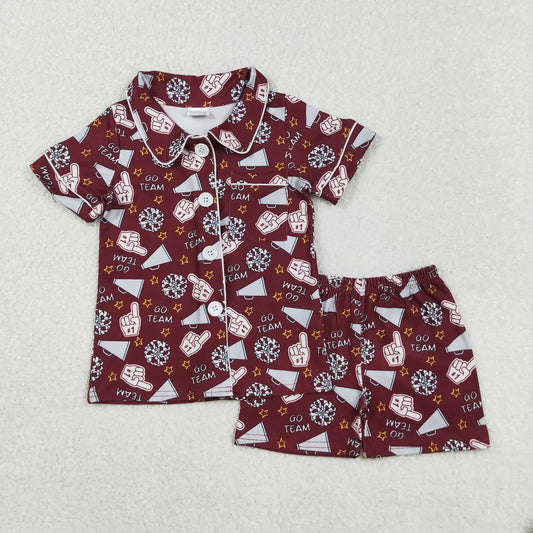 Sibling Baby Girls Footballs Go Team Button Top Shorts Pajamas Sets