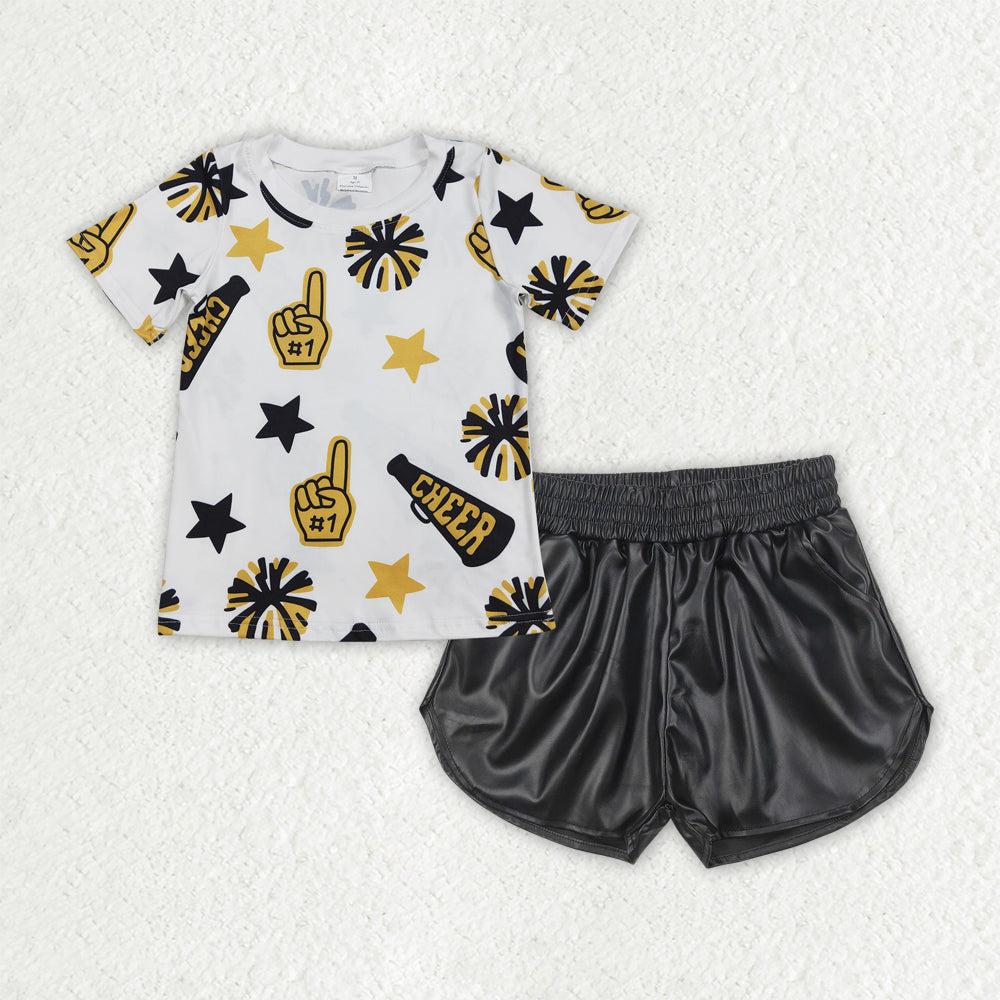 Cheer Team Shirts Top Leather Shorts Girls Summer Clothes Set Sisters Wear