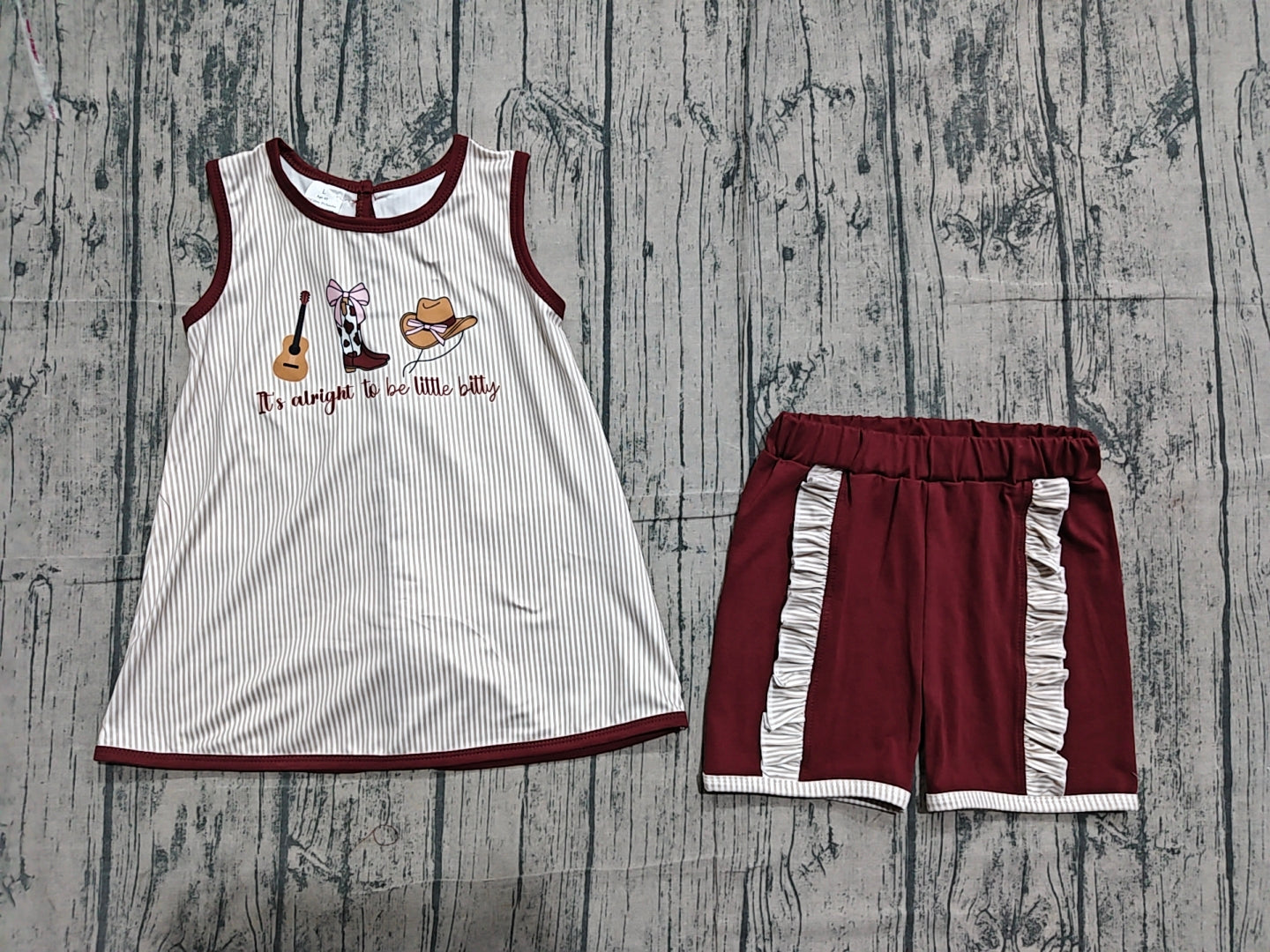 Baby Girls Boots Hat Guitar Tunic Back Bows Shorts Western Clothes Sets Preorder